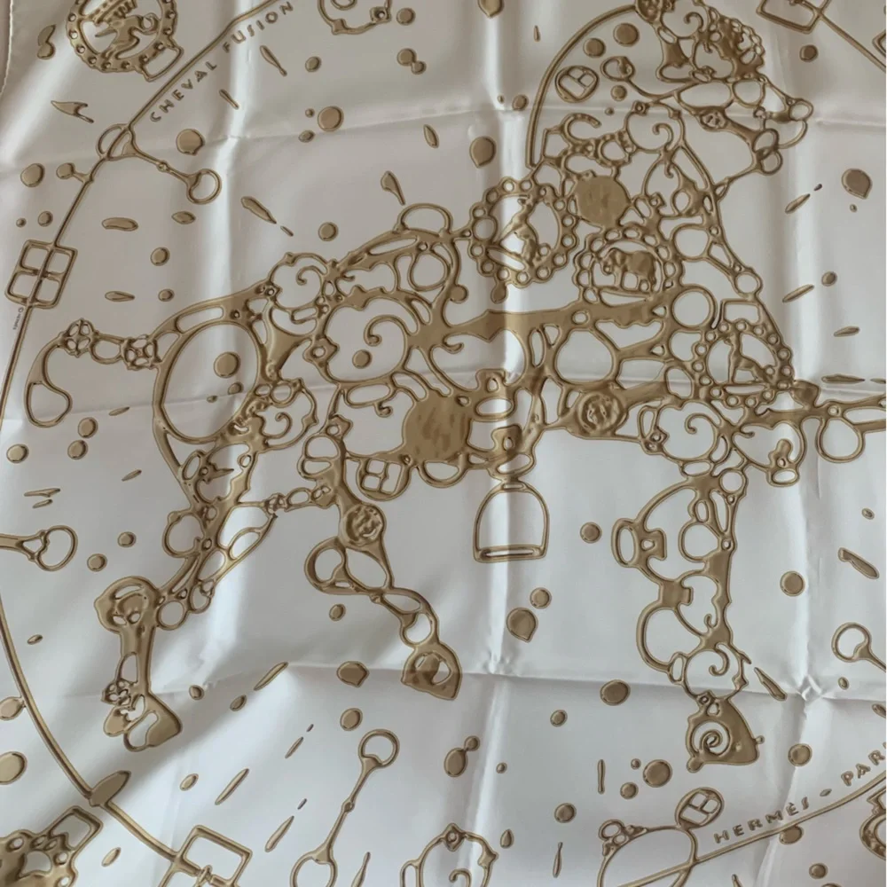 Hermes silk 90cm Cheval Fusion White and Gold Scarf - Picture 6 of 11